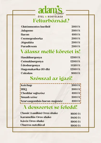 Extrák, köretek, szószok és desszertek